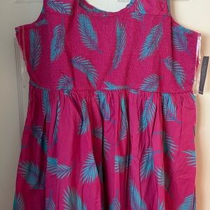 Pink and Blue Leaf Print Women’s Dress